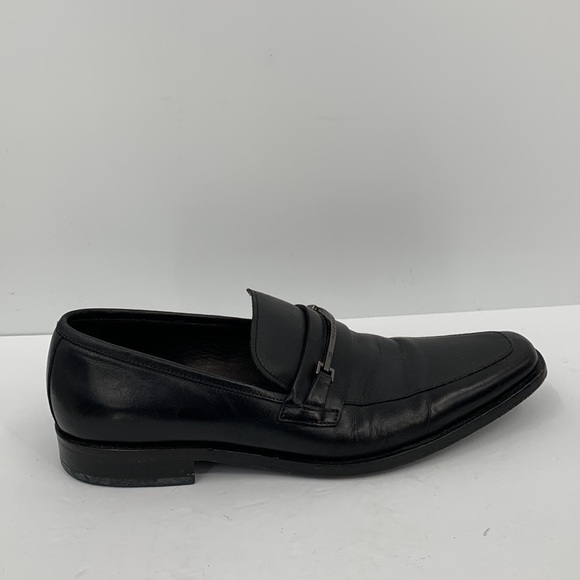 Hugo Boss Carl black leather dress shoe loafer elongated square toe silver men 9 - Picture 1 of 7